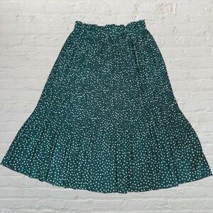 Exlura Polka Dot Midi Full Skirt Size XXL Dark Green Pleated Garden Fairy NWT